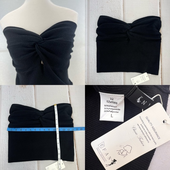 Tube Tops Going Out Cut Out Twist Knot Front Bandeau Ribbed Knit Y2K Strapless L - Picture 16 of 16